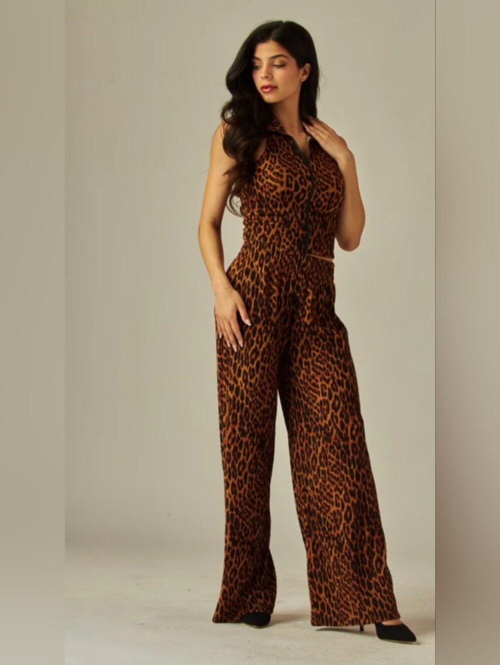 Leopard Print Halter 2 Piece Pants suit in Brown & Black